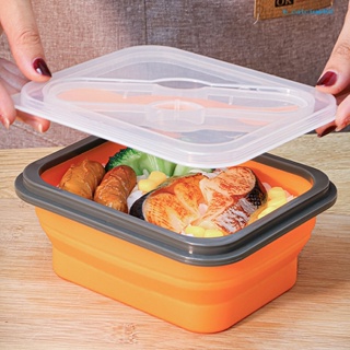 Calciwj 1 Set 600/700ml Lunch Box Foldable Microwaveable Silicone School Students Portable Food Container