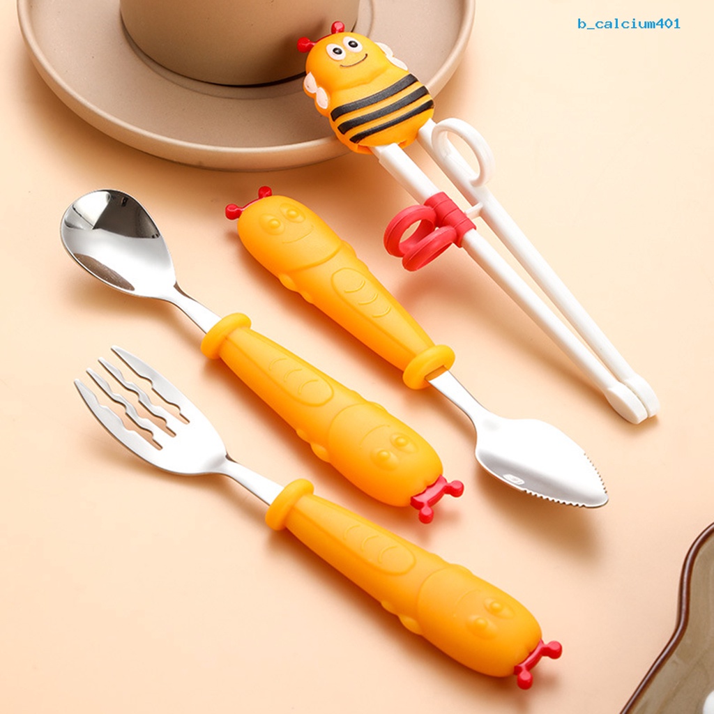 calciwj-kindergarten-tableware-comfortable-grip-cartoon-shape-stainless-steel-kids-spoon-fork-chopsticks-cutlery