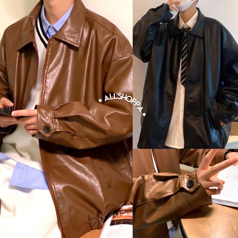 ภาพหน้าปกสินค้าAllshoppa  ส่งทันที (2สี) Leather Jacket เสื้อแจ็คเก็ตหนังผู้ชาย เสื้อคลุมหนังผู้ชาย สไตล์เกาหลี จากร้าน allshoppa บน Shopee