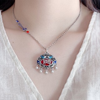 ✼✽925 เงินสเตอร์ลิง Ruyi Red Lock สร้อยคอชายและหญิง Clavicle Chain ล็อคความปลอดภัยพู่จี้เครื่องประดับของขวัญปีใหม่เครื่อ