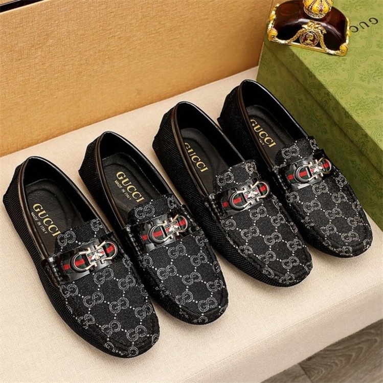 ⊙♗【คลังสินค้าพร้อม】gucci_ Kasut Lelaki รองเท้าสลิปหนังแท้สำหรับผู้ชาย