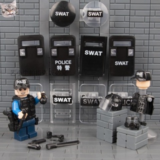 Moc City บล็อกตัวต่อเลโก้ตํารวจทหาร SWAT ขนาด 12 ซม. สีดํา ของเล่นสําหรับเด็ก