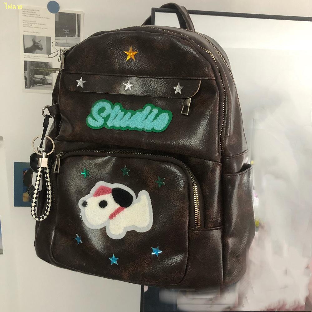 stop-กระเป๋าเป้สะพายหลัง-star-retro-cute-puppy-nostalgic-school