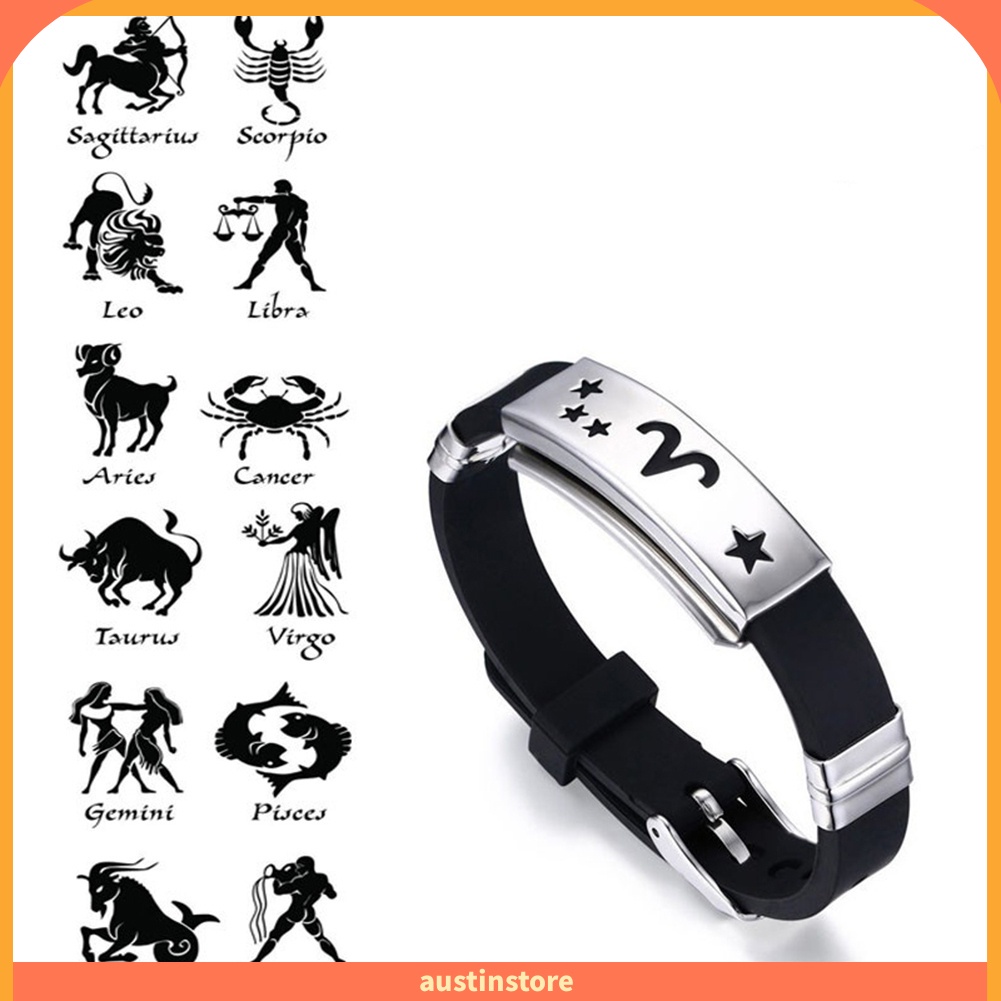 ภาพหน้าปกสินค้ากําไลข้อมือผู้ชาย Horoscope สแตนเลสซิลิโคน จากร้าน austinstore.th บน Shopee