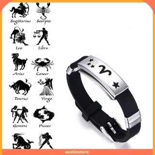 ภาพหน้าปกสินค้ากําไลข้อมือผู้ชาย Horoscope สแตนเลสซิลิโคน ที่เกี่ยวข้อง