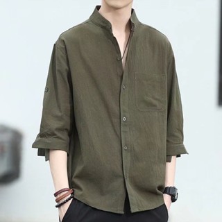 เสื้อเชิ้ตแขนสั้น ผ้าฝ้าย และผ้าลินิน ทรงหลวม สําหรับผู้ชาย ไซซ์ M - 4XL