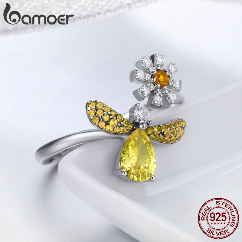 bamoer-925-แฟชั่นแหวนผึ้งสีเงิน