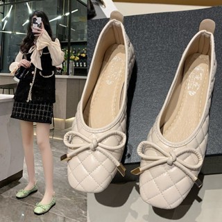 พร้อมส่ง✨35-40 แฟชั่นสไตล์เกาหลีสีทึบรองเท้าคนท้องสบายด้านล่างอารมณ์สง่างามตื้นปากกุทัณฑ์รองเท้าแบนทุกคู่ 3 สี