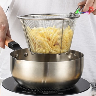 【AG】Frying Basket Fine Mesh Non-stick Bottom Foldable Handle Anti-scalding Heat Rust-proof Food Grade Basket