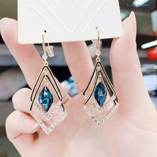 Calciumsp 1 Pair Women Earrings Double Layer Rhombus Rhinestones Jewelry Sparkling Electroplated Hook Earrings