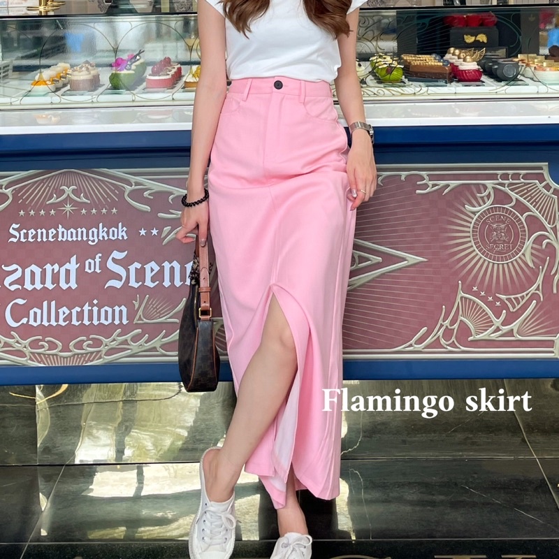 flamingo-skirt-กระโปรงสีชมพูนม