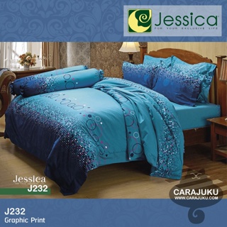 JESSICA ชุดผ้าปูที่นอน พิมพ์ลาย Graphic J232 สีฟ้า #เจสสิกา ชุดเครื่องนอน ผ้าปู ผ้าปูเตียง ผ้านวม ผ้าห่ม กราฟิก