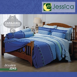 JESSICA ชุดผ้าปูที่นอน พิมพ์ลาย Graphic J243 สีน้ำเงิน #เจสสิกา ชุดเครื่องนอน ผ้าปู ผ้าปูเตียง ผ้านวม ผ้าห่ม กราฟิก