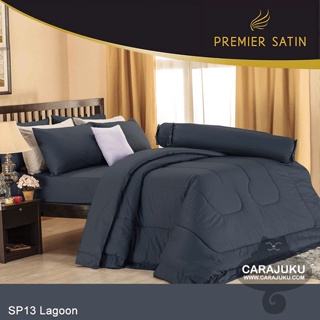 PREMIER SATIN ชุดผ้าปูที่นอน สีเทา Lagoon SP13 #ซาติน สีเทาเข้ม ชุดเครื่องนอน ผ้าปู ผ้าปูเตียง ผ้านวม ผ้าห่ม สีพื้น