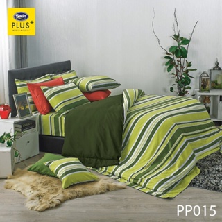 SATIN PLUS ชุดผ้าปูที่นอน พิมพ์ลาย Graphic PP015 สีเขียว #ซาติน ชุดเครื่องนอน ผ้าปู ผ้าปูเตียง ผ้านวม ผ้าห่ม กราฟิก