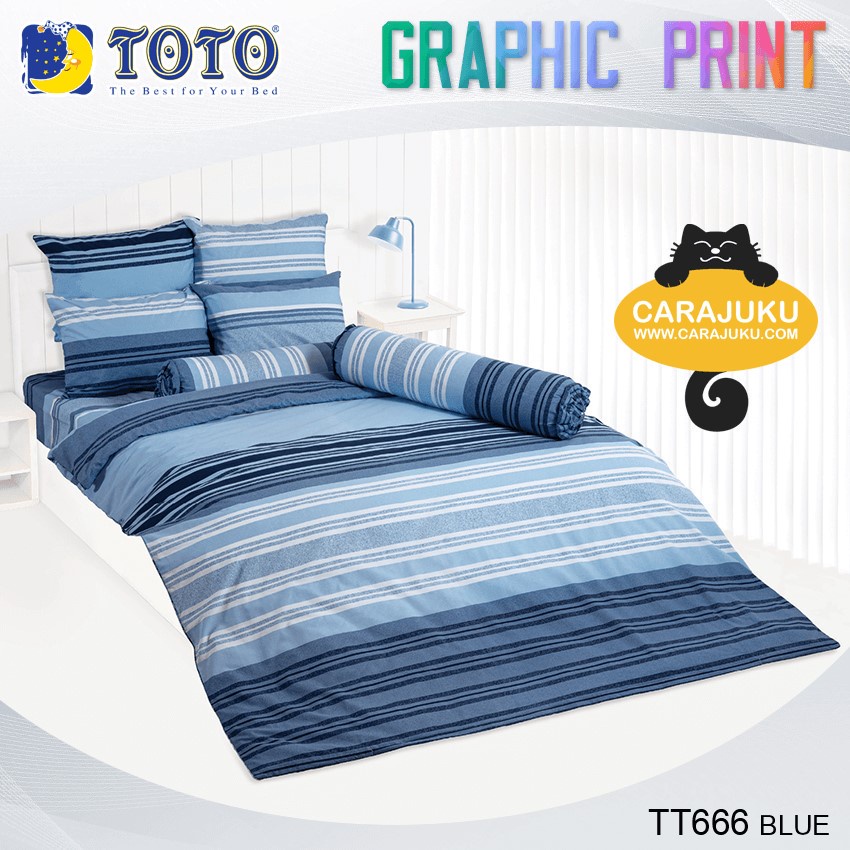 toto-ชุดประหยัด-ชุดผ้าปูที่นอน-ผ้านวม-ลายริ้ว-stripe-pattern-tt666-blue-สีน้ำเงิน-โตโต้-ชุดเครื่องนอน-ผ้าปู-กราฟิก