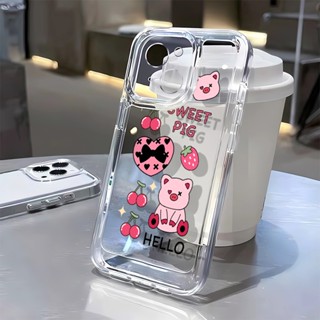 เคสโทรศัพท์มือถือแบบนิ่ม ใส กันรอยเลนส์กล้อง ลายการ์ตูนหมูสีชมพู แฟชั่น สําหรับ iphone 14 pro max 11 12 13 7 8 Plus X XR XSMax