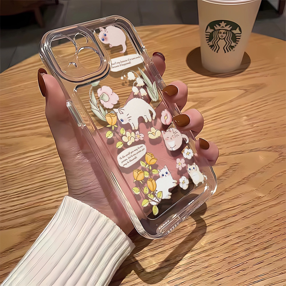 เคสโทรศัพท์มือถือแบบนิ่ม-ใส-กันรอยเลนส์กล้อง-ลายแมว-หญ้า-แฟชั่น-สําหรับ-iphone-14-pro-max-11-12-13-7-8-plus-x-xr-xsmax