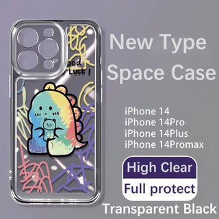เคสโทรศัพท์มือถือแบบนิ่ม ใส กันรอยเลนส์กล้อง ลายการ์ตูนไดโนเสาร์น่ารัก สําหรับ iphone 14 pro max 11 12 13 7 8 Plus X XR XSMax