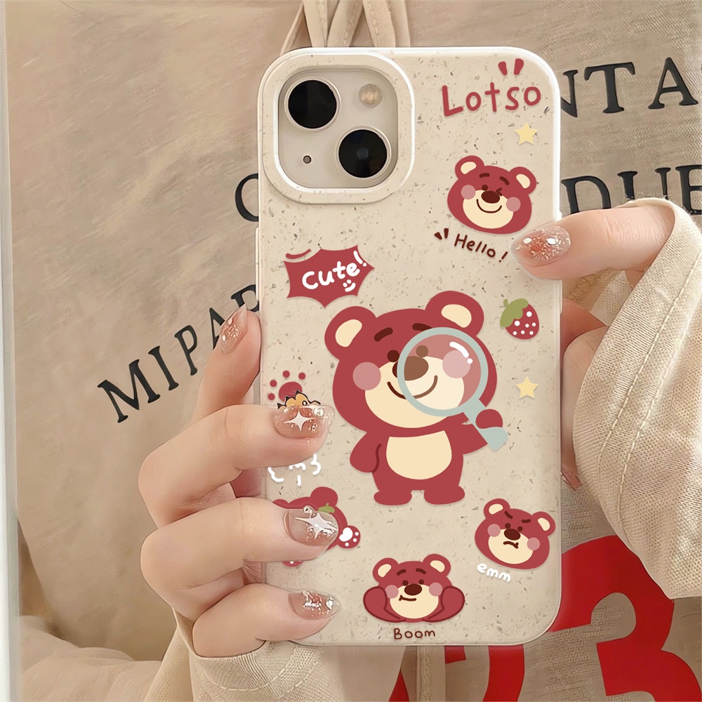 เคสโทรศัพท์มือถือแบบนิ่ม-ลายหมีสตรอเบอร์รี่น่ารัก-สีขาว-สําหรับ-iphone-14promax-11-13-12-7-8-plus-x-xr-xsmax