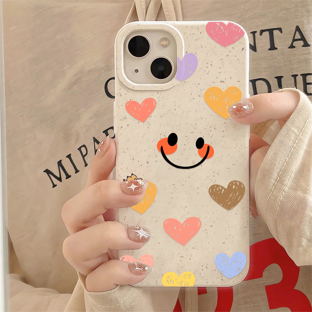 เคสโทรศัพท์มือถือแบบนิ่ม-ลายหน้ายิ้ม-หัวใจ-สีขาว-หลากสี-สําหรับ-iphone-14promax-11-13-12-7-8-plus-x-xr-xsmax