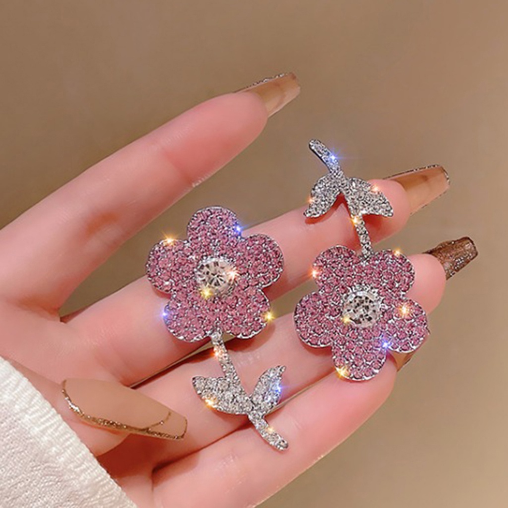 b-398-1-pair-stud-earrings-asymmetric-exaggerated-personality-bling-rhinestone-pink-women-earrings-fashion-jewelry