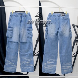 KR938"HoppingJeans"กางเกงยีนส์เกาหลีทรงกระบอกใหญ่ปลายBaggyCargoโครตหล่อเท่ห์ใส่แล้วสตรีทเว่อร์ใส่ไปไหนก็หล่ออ