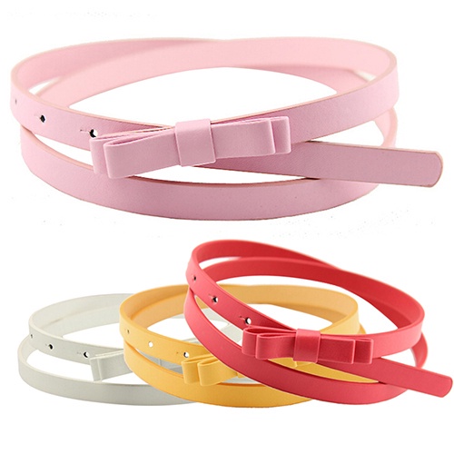 b-398-womens-candy-color-2-bowknot-thin-narrow-belt-pu-leather-waistband-strap