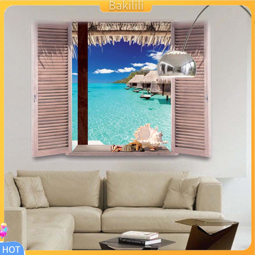 bakilili-3-d-window-view-beach-resort-สติ๊กเกอร์-diy-สําหรับติดตกแต่งผนังบ้าน