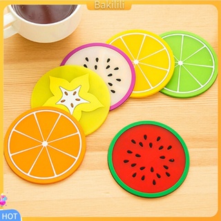 (Bakilili) Jelly Color Fruit Shape Coasters Creative Skid Insulation Silica Gel Cup Mat