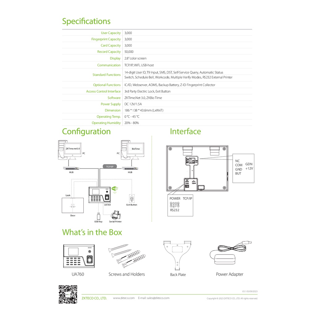 zkteco-ua760-time-attendance-เครื่องสแกนลายนิ้วมือ-รับประกัน-2-ปี