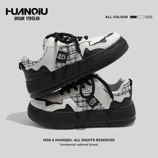 ▧Global รองเท้าสีขาวขนาดเล็กของผู้หญิง 2023 ฤดูใบไม้ร่วงใหม่ houndstooth super hot all-match สบายๆพื้นหนารองเท้านักเรียน