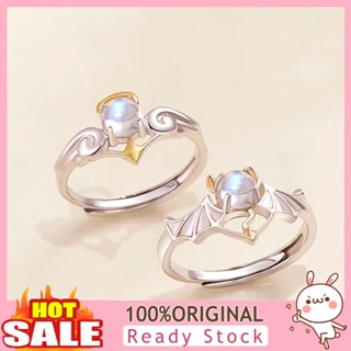 [B_398] Couple Ring Angle And Demon Opening Moon Stone Adjustable Hollow Finger Decoration Stainless Contrast Color Lady Finger Ring Jewelry