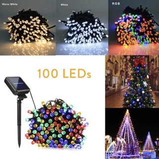 ไฟคริสต์มาสพลังงานแสงอาทิตย์กลางแจ้ง 10m 100LED กันน้ำวันหยุดนำเชือกแสงตกแต่งงานแต่งงานสำหรับบ้านสวนตามฤดูกาล