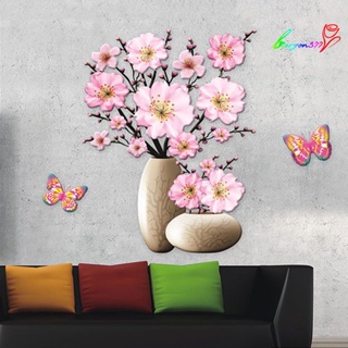 【AG】Vase Wall Sticker Waterproof Lovely Simulation Butterfly Floral Decals Decoration Removable 3D Stickers Window Bedroom Decoration