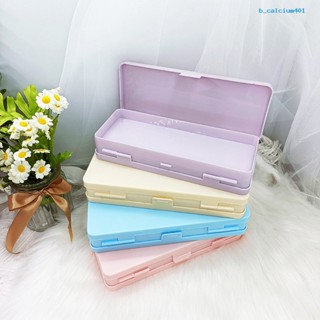 Calciwj Pen Box Double Layers Solid Color Matte Large Capacity Heavy Duty Storage Plastic