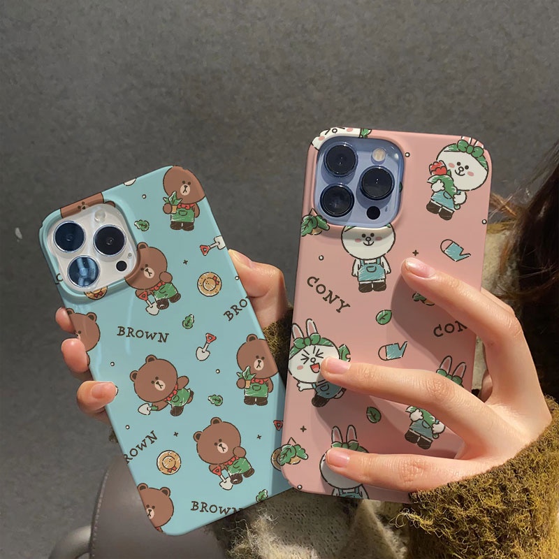 ฟิล์มแข็ง-เคส-iphone-14promax-11-13-12-7plus-8-x-xs-max-การ์ตูนหมีบราวน์-กระต่าย-ป้องกัน-กันกระแทก