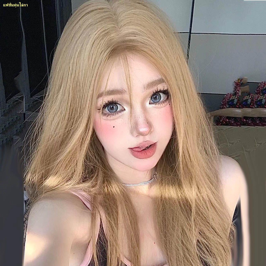 stop-แสกกลาง-หมวกปลอม-ผมยาว-สีเบจ-ทอง-ผมยาวตรง-ธรรมชาติ-หมวกเต็มใบ