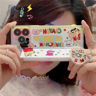 เคสโทรศัพท์มือถือ ลายการ์ตูนชินจังน่ารัก พร้อมที่จับเทป สําหรับ iPhone 14 13 12 11 Pro Max 7 8 6 6s Plus X Xs Max Xr