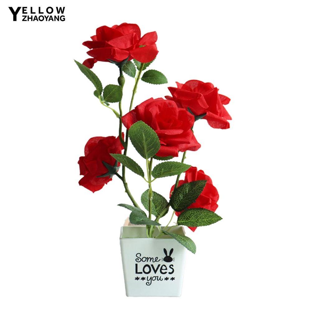 Artificial Plant Pot Rose Desktop Decor Faux Silk Flower Indoor Outdoor