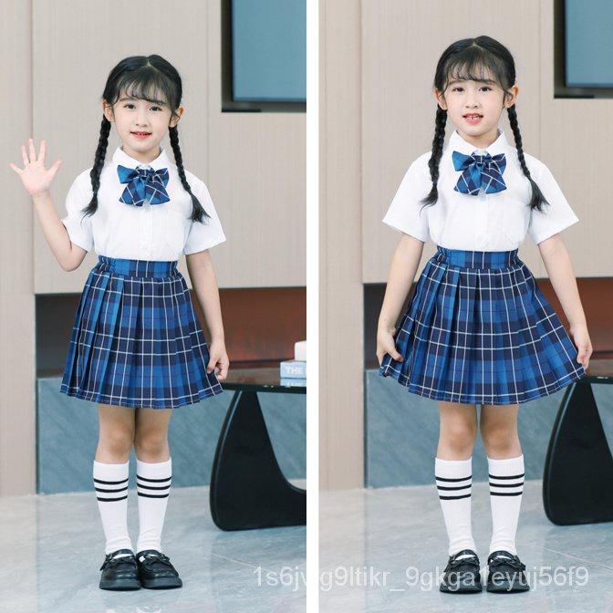 สไตล์วิทยาลัยjkกระโปรงพลีทแขนสั้นลายสก๊อตชุดฤดูร้อนสำหรับเด็กนักเรียนหญิงสไตล์ญี่ปุ่น