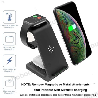 3 in 1 Wireless Charger 10W Qi-Certified Fast Wireless Charging Station Charger Stand Dock for Phone Watch and Earphones