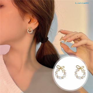 Calciumps Ear Studs Small Bow Knot Exquisite Alloy Faux Pearl Rhinestones Ear Studs