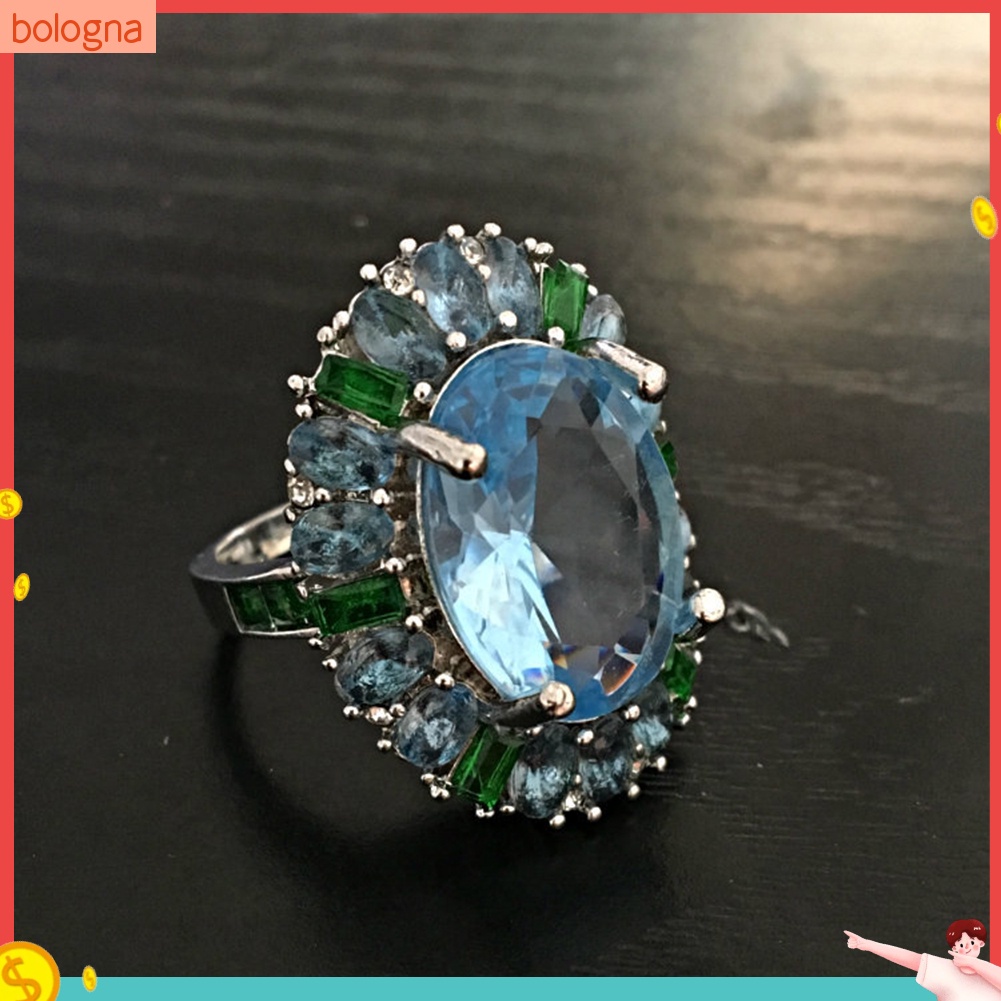 bologna-เครื่องประดับผู้หญิงหรูหราแหวนมรกตดอกไม้-aquamarine
