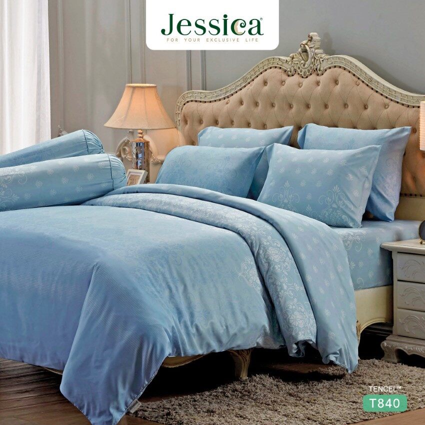 jessica-ชุดผ้าปูที่นอน-พิมพ์ลาย-graphic-t840-tencel-500-เส้น-สีฟ้า-เจสสิกา-ชุดเครื่องนอน-ผ้าปู-ผ้าปูเตียง-ผ้านวม