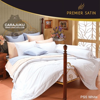 PREMIER SATIN ชุดผ้าปูที่นอน สีขาว White SP5 #ซาติน ชุดเครื่องนอน ผ้าปู ผ้าปูเตียง ผ้านวม ผ้าห่ม สีพื้น