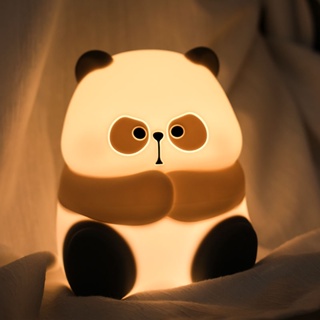 Panda Pat Night Light Bedroom Eye Protection โคมไฟตั้งโต๊ะตั้งเวลาชาร์จโคมไฟข้างเตียง