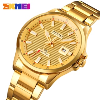 SKMEI Men s Watch Vintage Style Calendar Display Analog Business Watch Gold
