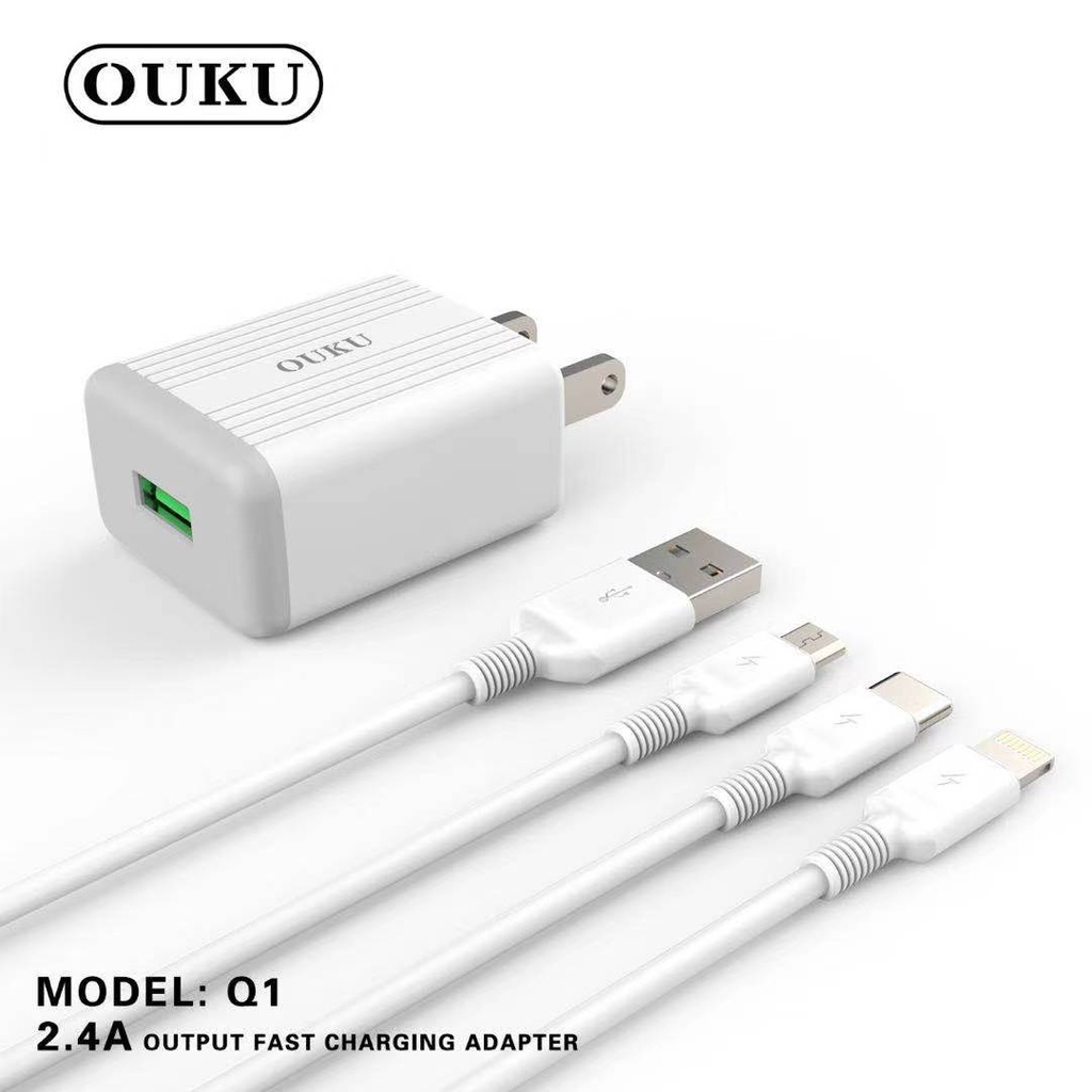 ouku-q1-สายชาร์จพร้อมปลั๊ก-ชาร์จเร็ว-charger-set-fast-charging-2-4a-สำหรับ-for-l-micro-usb-type-c-3in1