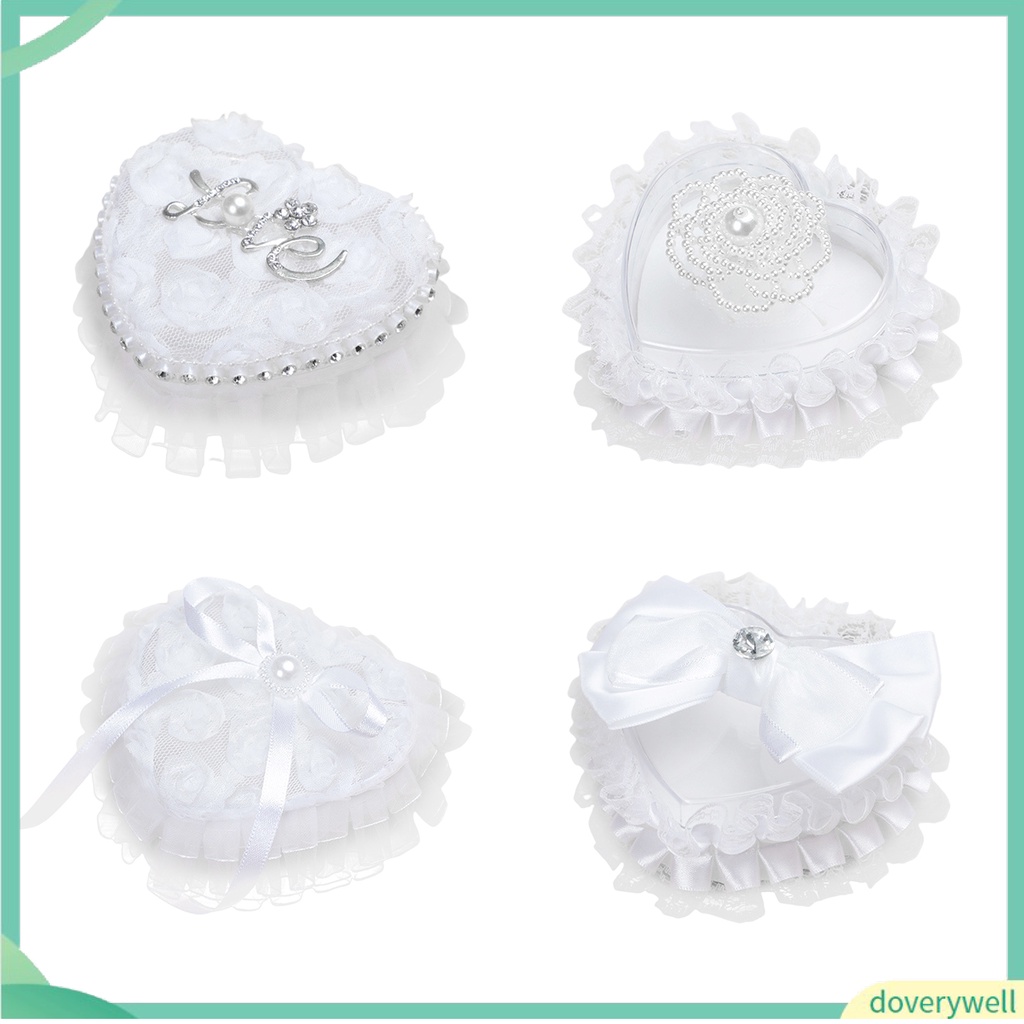 doverywell-หมอนรองแหวน-รูปหัวใจ-แต่งลูกไม้-สีขาว-สไตล์โรแมนติก-สําหรับงานแต่งงาน